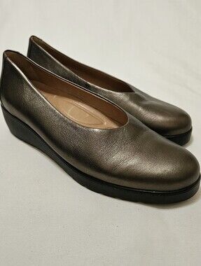 Brioso Waverly 9.5M Metallic Brown Leather Wedge Neutral Comfort Ballet Flats